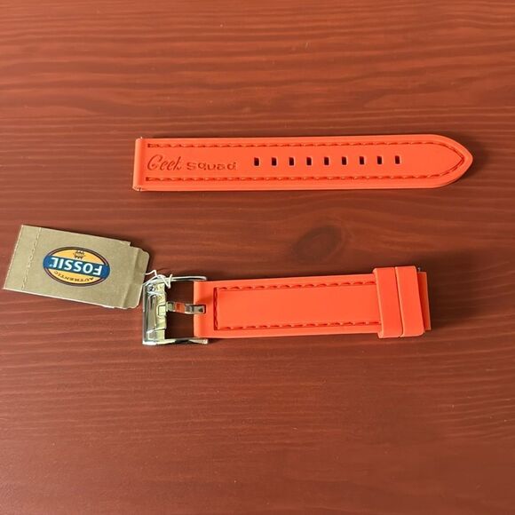 NWT Fossil Orange Watch Strap Belt Silicone Silver Buckle - Picture 2 of 10